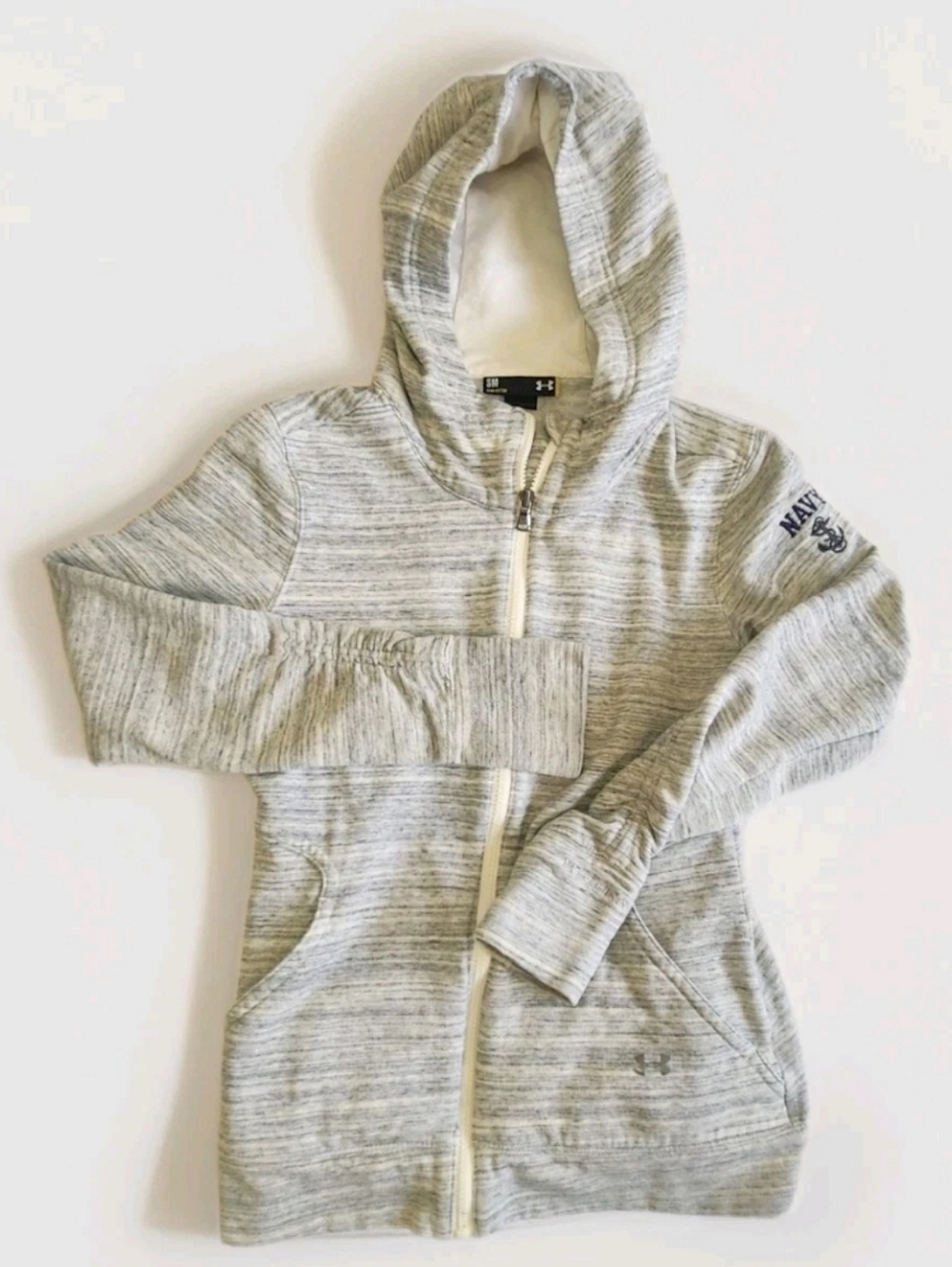 US Navy Under Armour Storm Hoodie Small Semi Fitted Fleece Lined Zip Up